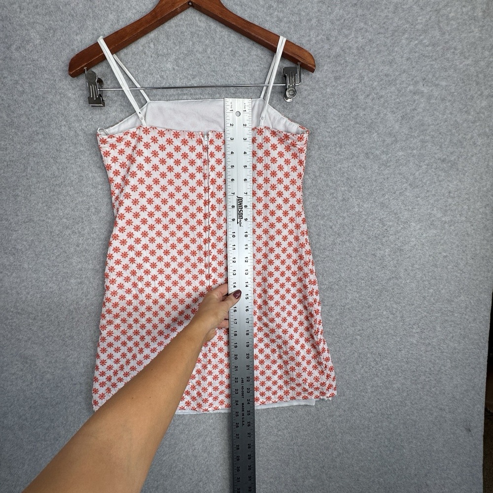 Mi Ami Floral Print Mini Dress Size M White Orange Cotton Lined Spaghetti Strap - Picture 5 of 13